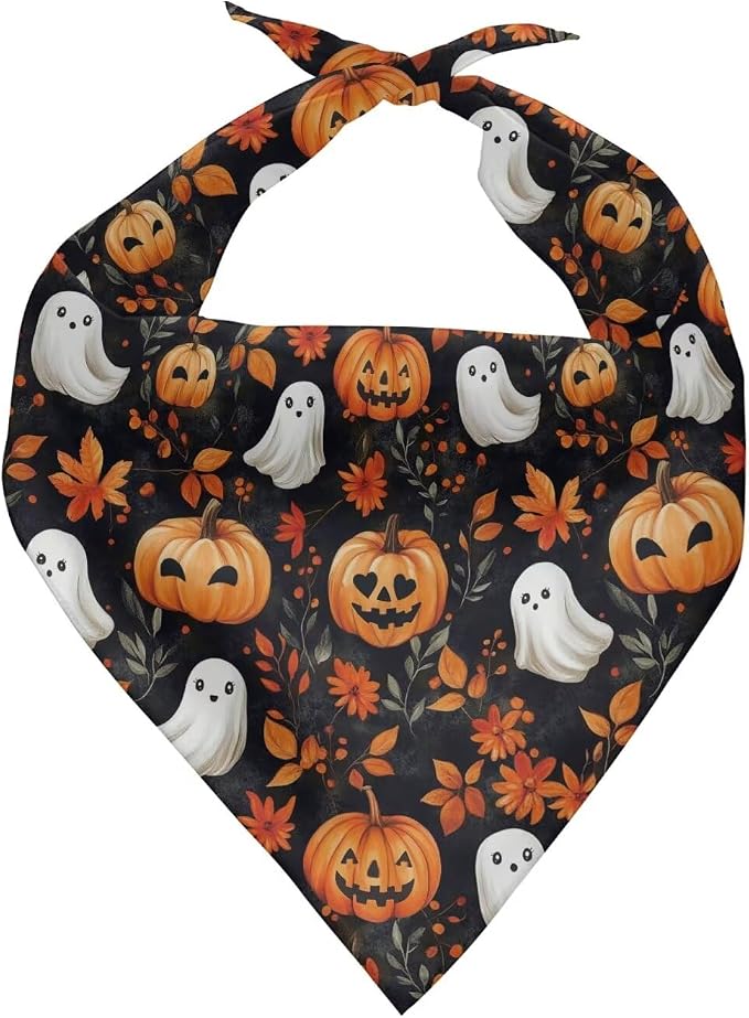 Jeiento Halloween Ghost Pumpkin Dog Bandanas Party Supplies Reversible Black Pet Scarf for Boy, Polyester, Black