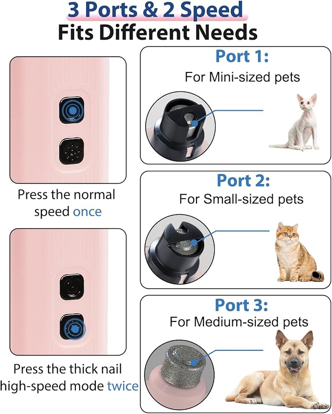 Electric Dog & Cat Nail Grinder with 2 LED Lights, Pink
