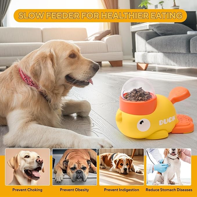 Duck Feeder for Dogs - Anti-Slip Rubber Duck Dog Treat Dispenser - Dog Treat Dispender Toy - Slow Puzzle Feeder Toy for IQ Training, Mental Enrichment for Dogs and Cats