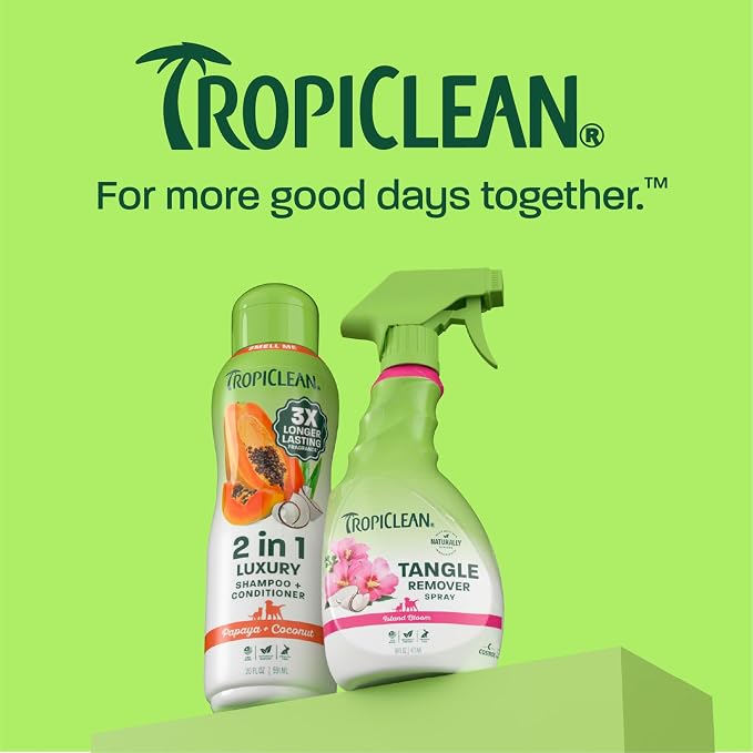 TropiClean Dog Shampoo and Conditioner & Dog Detangler Spray, Set of 2