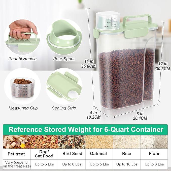 TBMax Travel Dog Food Storage Container 5 lbs with Dog Bowl, 5 lbs, Green