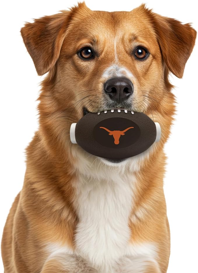 Pets First NCAA Texas Longhorns Football Treat Dispensing Toy for Dogs and Cats, Rubber Ball Pet Toy, Interactive Fun Doggie Treat Toy, Natural Rubber Feeding Toy (TX-3622)