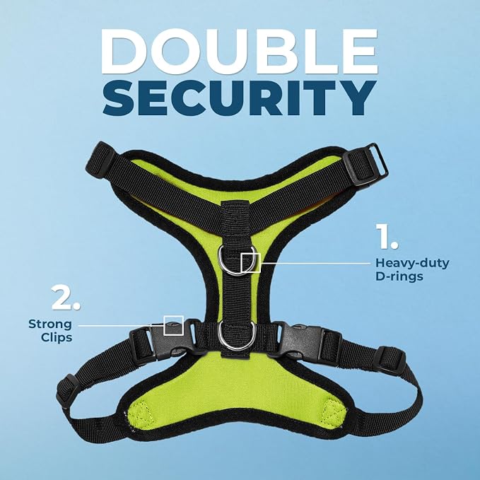 Best Pet Supplies Voyager Step-in Lock Pet Harness w Reflective Pet Leash Combo Set with Neoprene Handle 5ft - Supports Small, Medium and Large Breed Puppies/Cats - Lime Green/Black Trim Set, XL