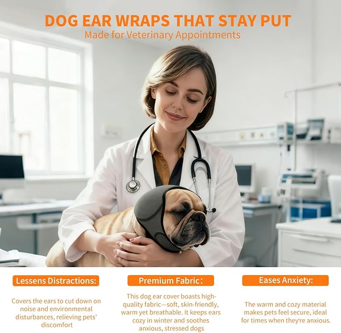 No Flap Ear Wraps for Dogs Dog Ear Muffs Noise Protection Cover Waterproof Snoods for Dogs Bathing Grooming Thunder Fireworks Doggie Hush Ear Covers French Bulldog Pointy Tight Fit Ears(M)
