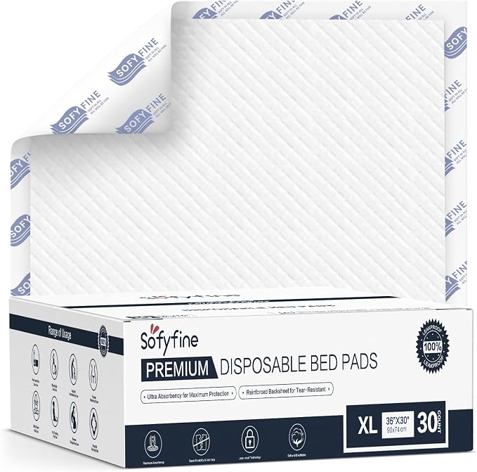 SOFYFINE Bundle Total 50 Pads,Tear Resistant Disposable Bed Pads 30"x 36"(30 Count),Extra Large Disposable Bed Pads 36"x 48"(20 Count),10X Super Absorbency Heavy Duty Puppy Training Pads