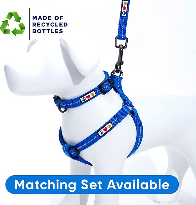 Pawtitas Recycled Reflective Step-in Dog Harness – Adjustable No-Pull Vest for Puppies to Seniors, Safe & Comfortable XS Blue