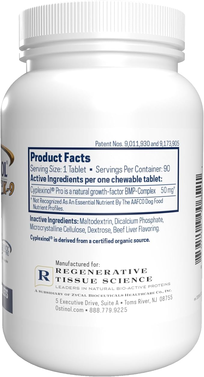 ZyCal Ostinol Advanced K-9 Joint Supplement for Dogs – Bioactive Protein Complex with Cyplexinol® Pro 50mg | Bone & Joint Dog Supplement | 90 Chewable Bone-Shaped Tablets