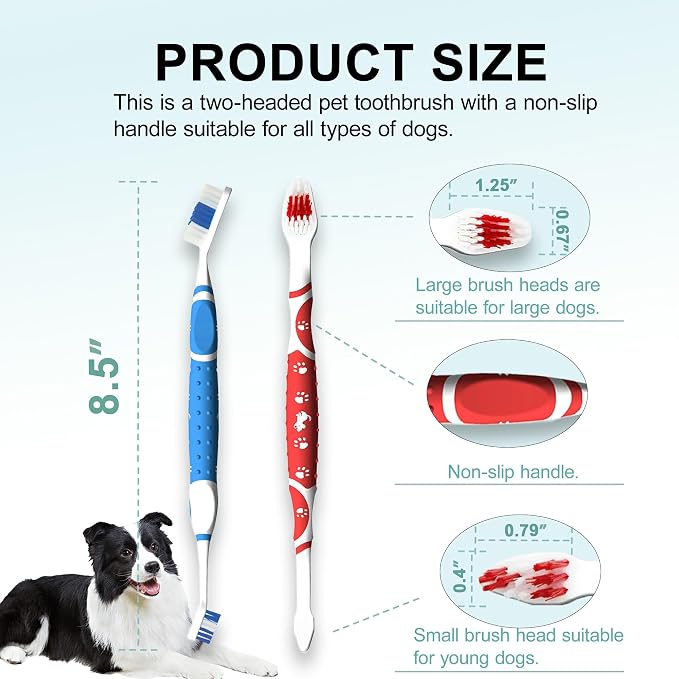 4Pcs Professional Pet Toothbrush, Dog & Cat Soft Bristle Double-Sided Brush Head Set, Pet Brushing Teeth to Clean Teeth to Reduce Tartar Buildup, Pet Dental Care Essentials