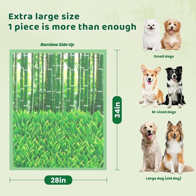 Puppy Pads XL 60 Count - 28"x34" Extra Large Pee Pads for Dogs Odor Blocking, Leak-Proof Potty Training Pad Super Absorbent, 6-Layer Leak-Bamboo Patterns Dog Pads