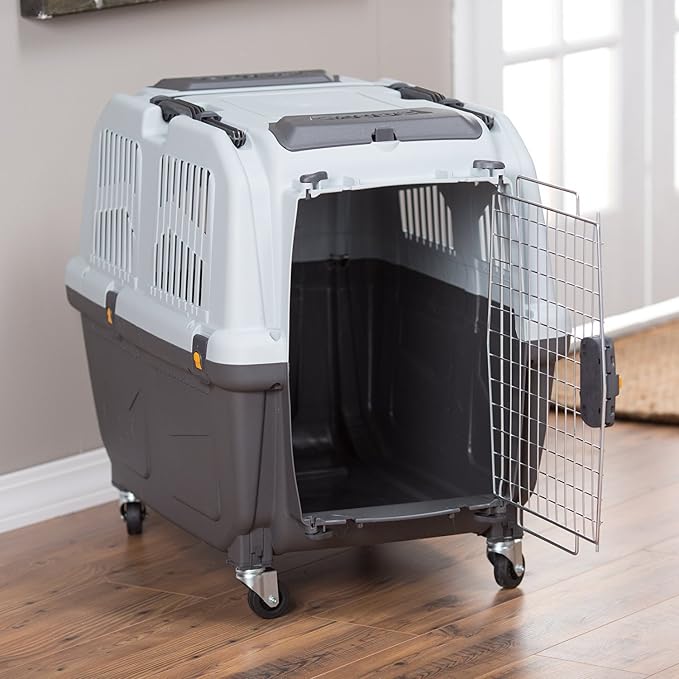 Skudo by MidWest 19-Inch Travel Carrier, Gray, Fits Pets up to 10 lbs | Hard-Sided Pet Carrier, Travel Crate with Handle, Ventilated Design, Locking Tabs, Easy Assembly