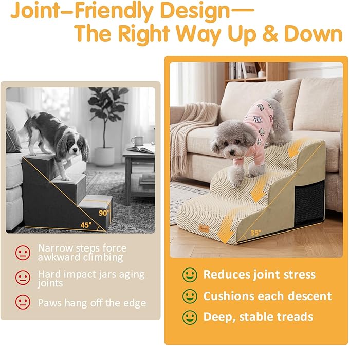 Topmart 3 Tiers Foam Dog Ramps/Steps,Non-Slip Pet Steps,Extra Wide Deep Dog Stairs,High Density Foam Pet Stairs/Ladder,Best for Older Dogs,Cats,Small Pets