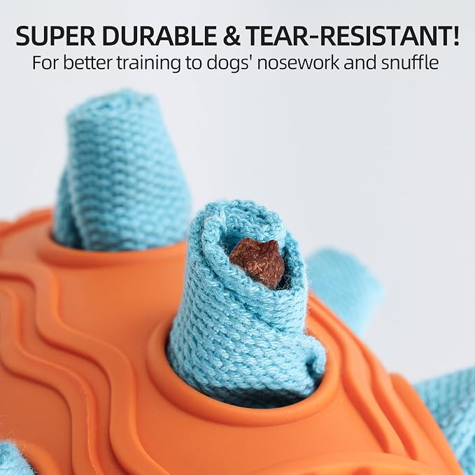 Interactive Dog Toy, Food Dispensing Puzzle Toy for Boredom Relief (Orange) | Designed with a Textured Rubber Surface and Multiple Openings for Treats or Kibble, Training Activities and Chew