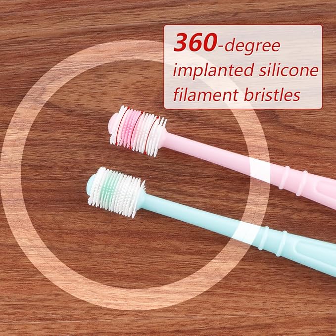 DQITJ 2 Pcs 360-Degree Small Dog and Cat Toothbrush, Bristle Diameter 0.51", Soft Silicone Deep Pet Teeth Cleaning Kit (Colors May Vary)