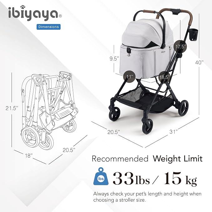 ibiyaya Tinker 3-in-1 Pet Stroller - Silver Gray