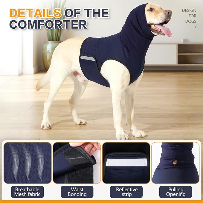 Dog Anxiety Vest,Pet Calming Hoodie Breathable Dog Anti-Anxiety Jacket for Thunder Fireworks and Separation,Blue S