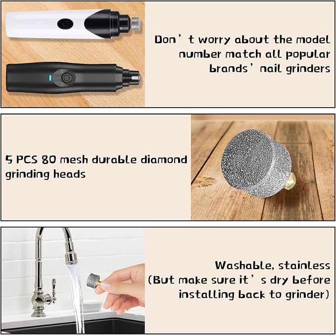 Dog Nail Grinder Diamond Tip Replacement Heads, 5pcs