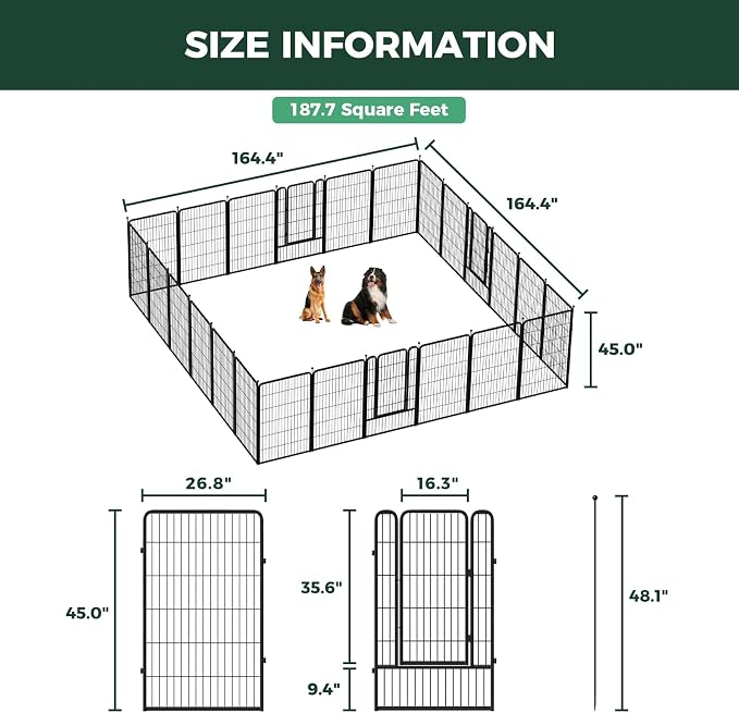 FXW Rollick Unleashed Dog Playpen, 45in, 24 Panels, Large, Black