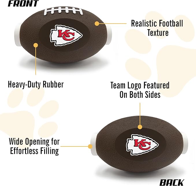 Pets First NFL Kansas City Chiefs Football Treat Dispensing Toy for Dogs, Cats - Interactive Fun, Natural Rubber Toy