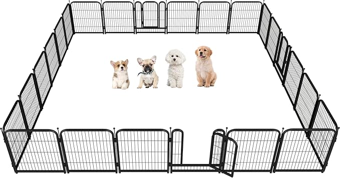 Metal Dog Playpen, 32in 24 Panels, Black-Silver