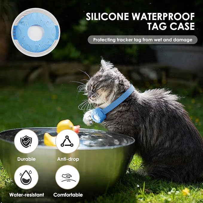 GPS Tracker for Cats - No Monthly Fee Cat Tracker, Waterproof Real-Time Tracking Collar for Pets, Kids,Luggage & Assets | 367-Day Battery Life | iOS Compatible | Anti-Lost Tracker Device (Blue)