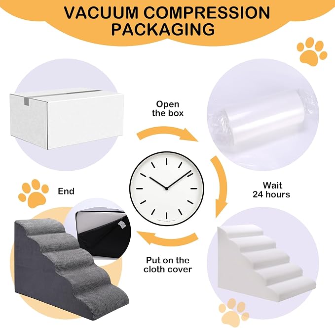CiWiVOKi Dog Stairs for Bed, 5-Step Dog Steps for Couch and High Bed, Non-Slip Pet Stairs, 24" High Sofa Foam Ramp - Best for Small Pets, Older Cats with Joint Pain