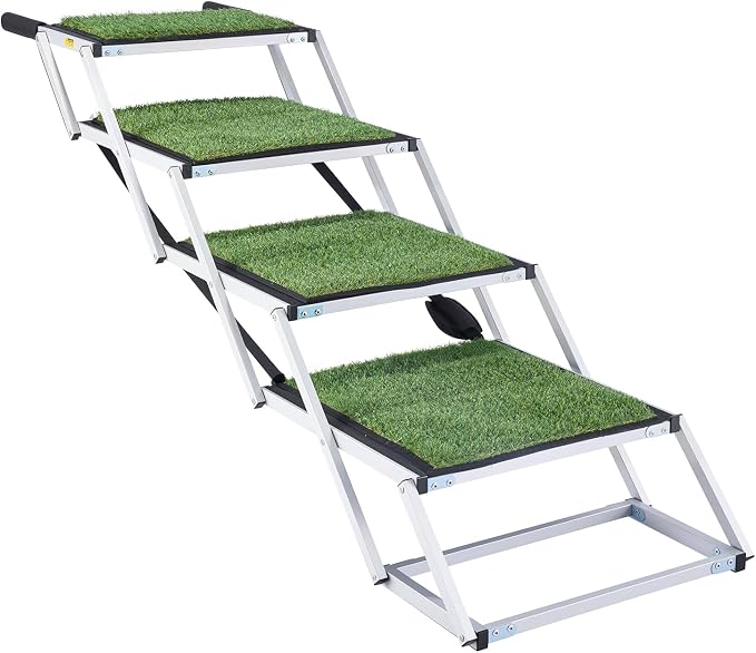 VEVOR Dog Stairs for Car, 4 Steps Extra Wide Foldable Dog Ramp for Large Dogs with Non-Slip Surface, Portable Lightweight Pet Stairs Ladder for Car, SUV, Truck, High Bed, Sofa, Support up to 200 lbs
