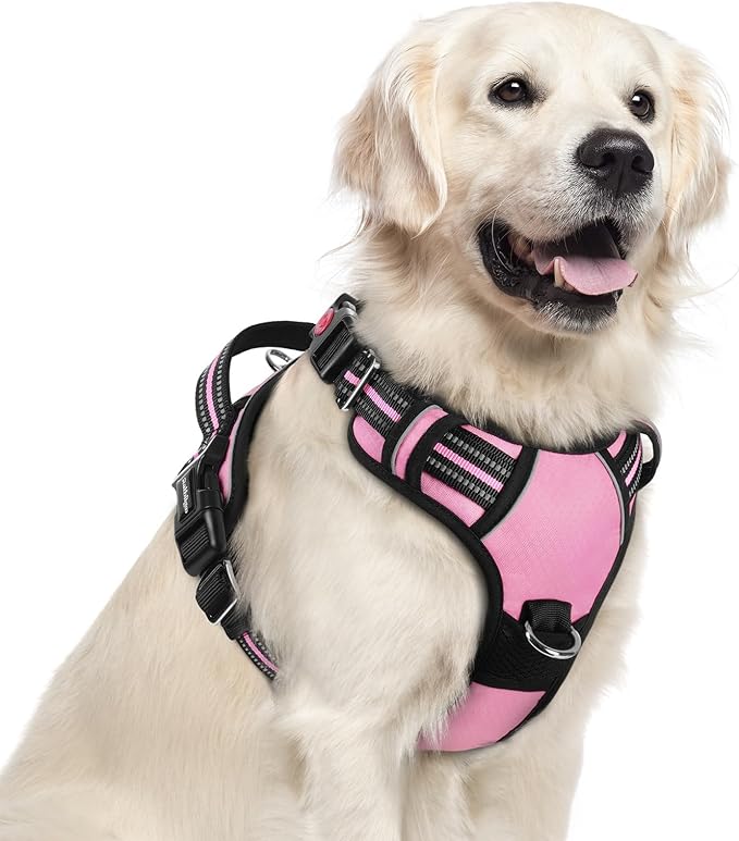 rabbitgoo Dog Harness for Large, No Pull 3 Buckles Easy On & Off | Soft Padded, Walking with Control Handle, Adjustable and Reflective, Light Pink, X-Large