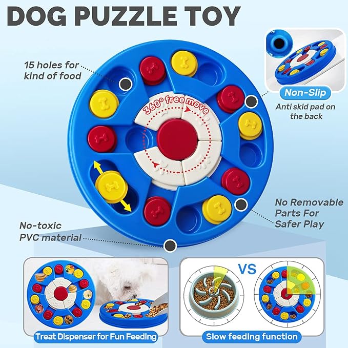 Joansan Dog Puzzle Toy, Interactive Dog Game, Mentally Stimulating Treat Dispenser for Large Dogs, Food Grade Material, Sequential Skills, Portable | Treat Dispenser & Slow Feeder for Small Medium & Large Dog Treat Training (Higher Level 2-3)