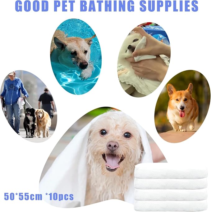 Disposable Pet Bath Towel,10 PCS Portable Pet Grooming Towels,19.6 x 21.6 inch Convenient Pet Cleaning Towel Pet Drying Towels,Absorbent Bath Towel for Medium Dog