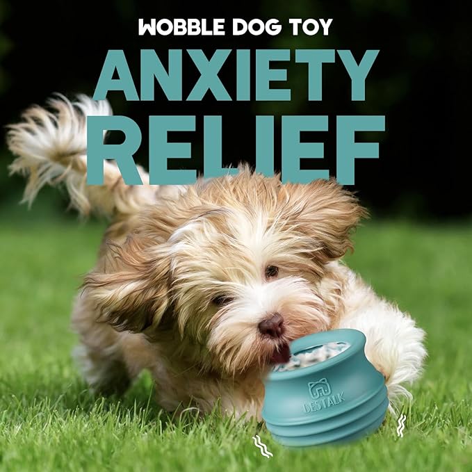 Dog Enrichment Treat Toy, Long-Lasting Wobbly Interactive Freeze Lick Toys for Dogs, Stuffable Puzzle Feeder Toy for Boredom, Silicone Treat Dispensing Chew Toy (Teal Blue,M)