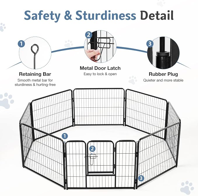 DUMOS Dog Playpen Indoor/Outdoor, Metal, 40in, 8 Panels, Foldable with Door