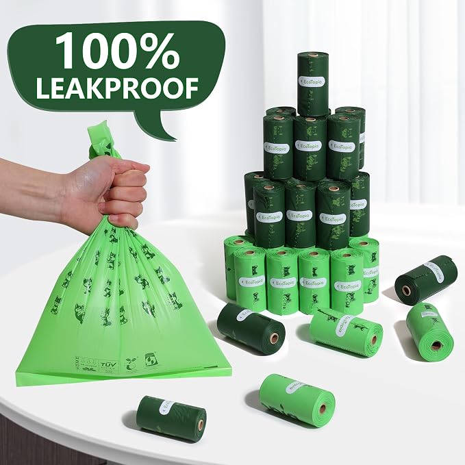 Compostable Dog Poop Bags, 240 Count/16 Rolls, Leak-Proof Unscented, Plant-Based Biodegradable, Tear-Free Easy Open Rolls, ASTM D6400 & EN13432 Certified, Dark Green