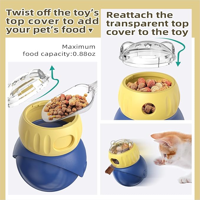 Pet Treat Dispenser,Enrichment and Interactive Toys for Dogs and Cats,Owl-Shaped ABS Blue and Yellow Puzzle Slow Feeder,Puppy Essentials,No BPA