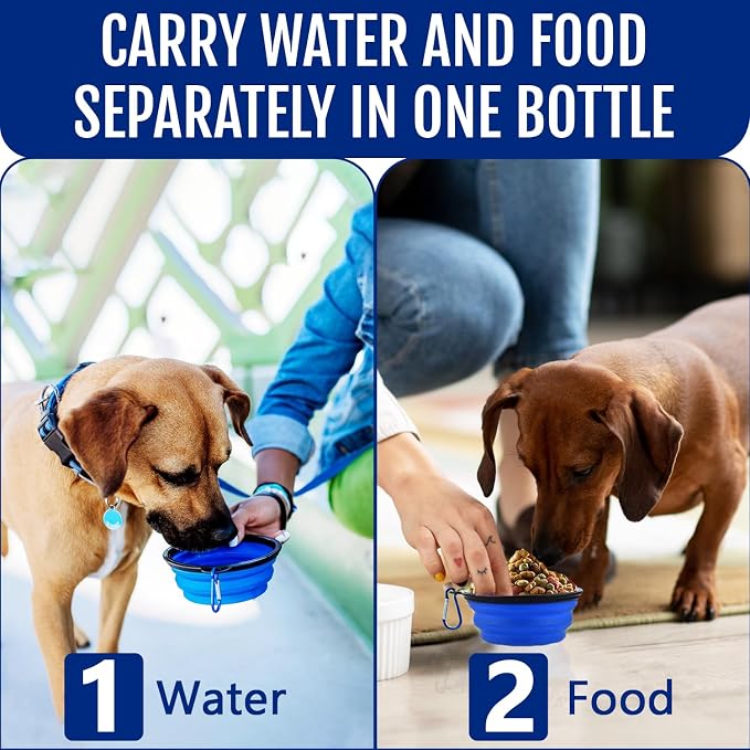 2-in-1 Dog Travel Water Bottle with Collapsible Bowl, Blue