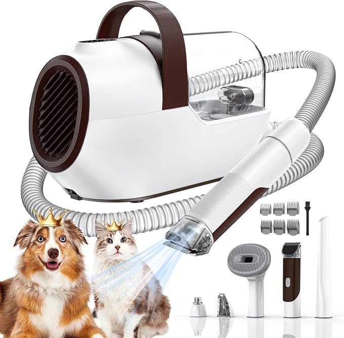 Dog Grooming Vacuum, Dog Grooming Kit with Pet Clipper Nail Grinder, 6 Pet Grooming Tools（Mahogany）