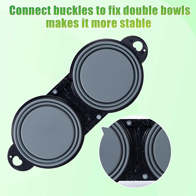 SLSON Collapsible Dog Dual Bowls with Lock Clips, Cold Grey