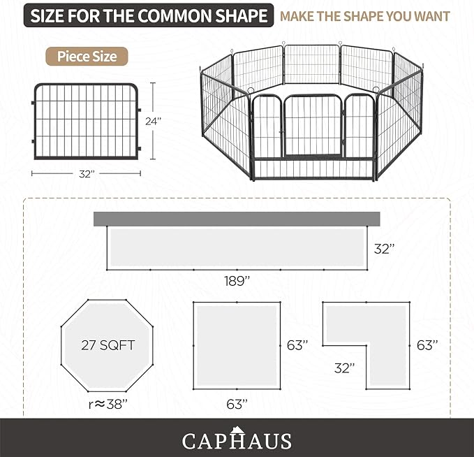 CAPHAUS Foldable Pet Playpen with Door - Multi-Size (24/32/40in)