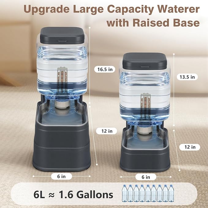 1.6 Gallon Pet Automatic Dog Water Dispenser Cat Gravity Waterer Feeder with Stainless Steel, 1.6 Gallon, Polyester