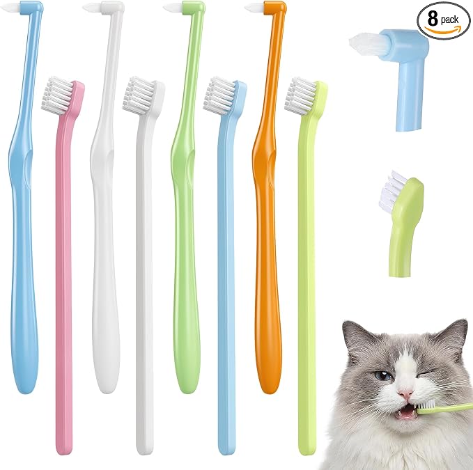 8 Pcs Small Dog Toothbrush Micro Head Cat Puppy Brushing Kit Pets Dental Care Cleaning Toothbrush Mini Portable Deep Soft Clean Teeth Bristles Multi Angle Round Pointed Tooth Brush for Kitten