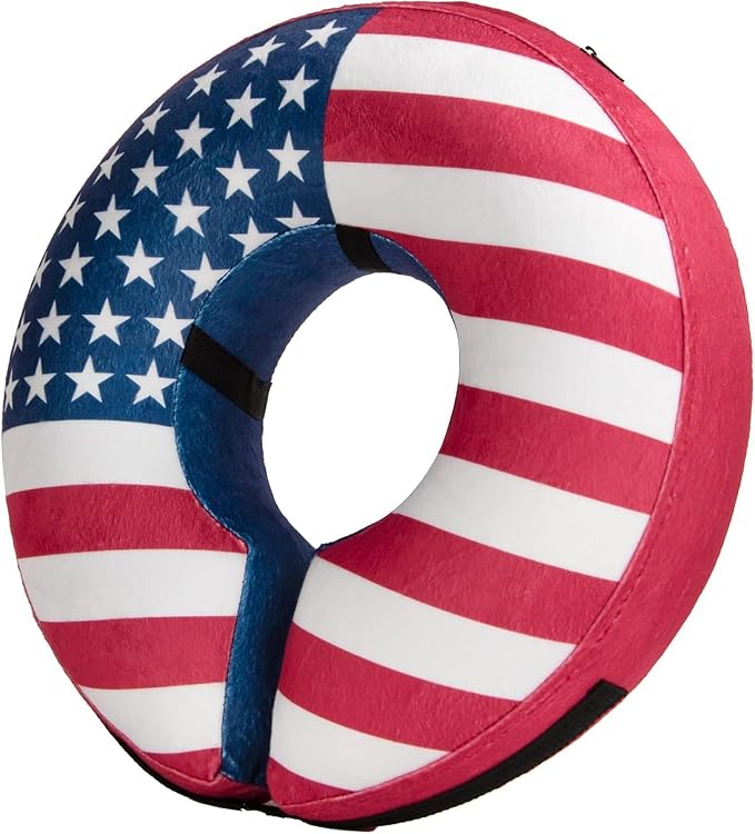 BENCMATE Inflatable Dog Cone Collar Alternative After Surgery Medium+,Flag | Soft Dog Cone for Small Medium Large Dogs and Cats, Doggie Neck Donut Recovery ECollar to Stop Licking Pets from Injury