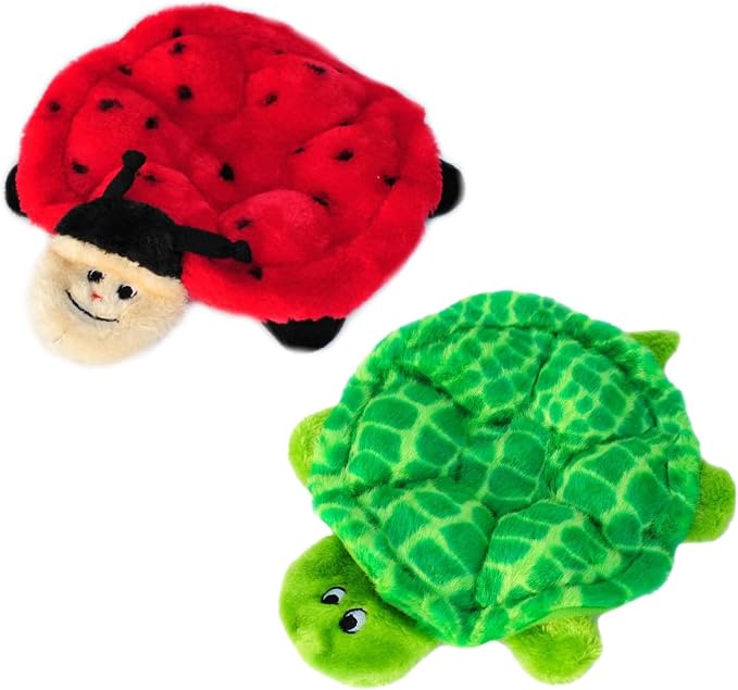 ZippyPaws Squeakie Crawlers for Small, Medium, & Large Dogs - 2 Pack, 10" | No Stuffing Dog Toys to Keep Them Busy, Squeaky Pet Toy for Boredom, Unstuffed Chew Toy, Puppy Products, Turtle & Ladybug