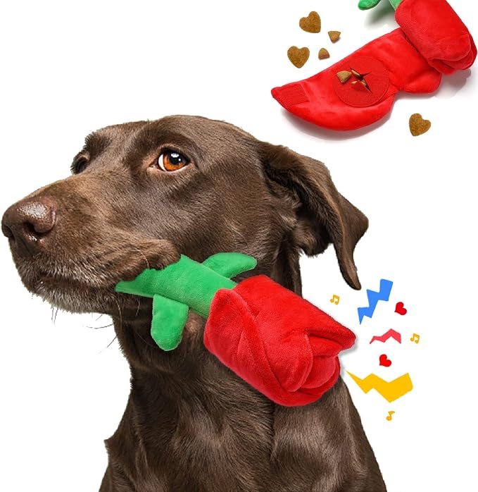lilfrd Rose Valentines Day Dog Toy, Squeaky Crinkle Puzzle Gift for Dogs | Valentine Gift, Interactive Play, Suitable for Small Medium Large Dogs, Birthday Gift