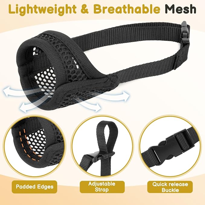 Soft Mesh Muzzle for Small Medium Dogs Anti-Biting | Focus on Short Snout Dogs, Opening Front, Allows to Drink, Grooming Vet Visits Use, Fits Jack Russell Terrier Dachshund | M