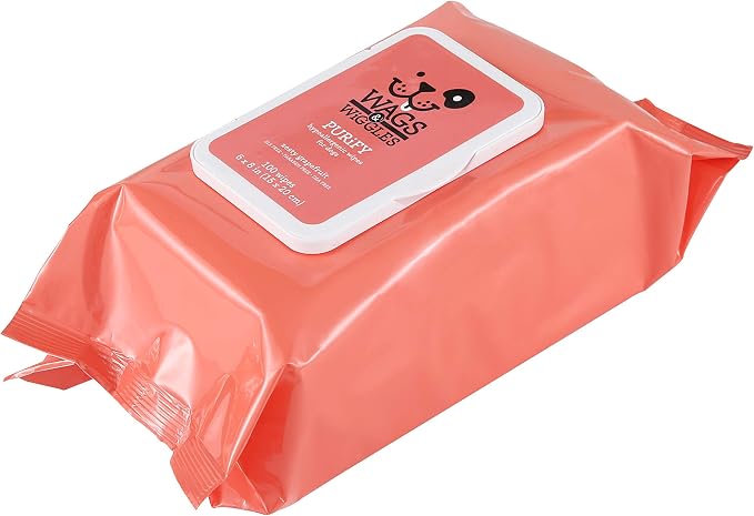 Wags & Wiggles Purify Hypoallergenic Grooming Wipes, Grapefruit, 100 Count (12 Pack)