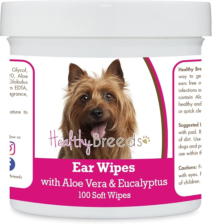 Healthy Breeds Australian Terrier Ear Cleaning Wipes with Aloe & Eucalyptus, 100 Count