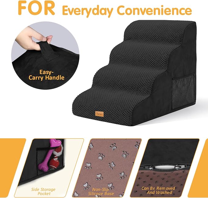 Topmart High Density Foam Dog Steps 4 Tiers,Extra Wide Deep Pet Steps,Non-Slip Dog Stairs Ramp for Bed,Soft Foam Cat Ladder,Best for Older Injured,Older Pets,Cats with Joint Pain