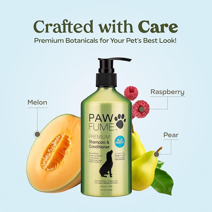PAWFUME Dog Shampoo and Conditioner, Blue Ribbon, 2-Pack | Probiotic pH-balanced formula nourishes, detangles and deep cleans for silky coat, Puppy Shampoo and Conditioner