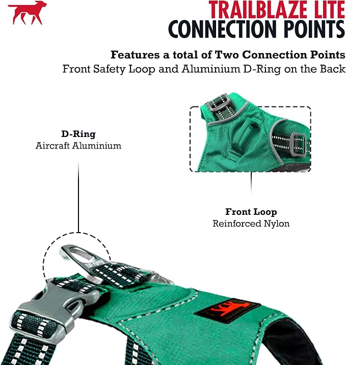 Tuff Pupper All-Day Wear Dog Harness | for Walking, Trail Running, Hiking | Front & Back Leash Clips | Reflective Trim | Easy On/Off Buckles | Lightweight Breathable | No Pull Design (Medium, Teal)