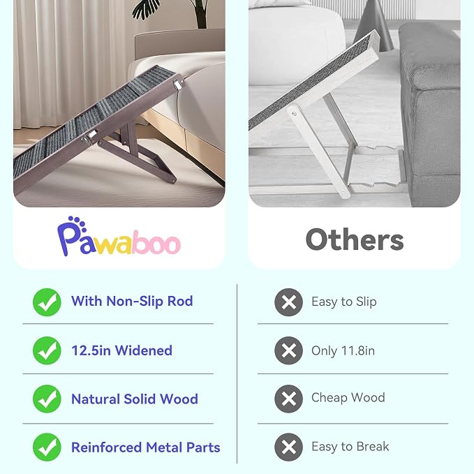 Pawaboo 2026 Upgraded Dog Ramp for Couch, Foldable Small Dog Ramp for Sofa, 4 Adjustable Height from 13'' to 21", Portable Stable Pet Step with Non-Slip Pad, Pet Ramps Use for Couch Stairs,Grey Purple