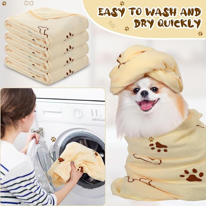 Irenare 12 Pack Dog Bath Towel Set 20'' x 39'' Microfiber Towels for Drying Dogs, Dog Drying Grooming Towel Absorbent Quick Soft Cat Shower Essential for Small Medium Puppy Pet (Beige)